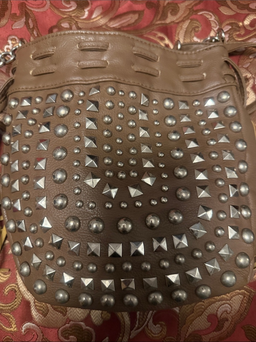 Studded Leather Crossbody Bag - Brown - Picture 4 of 7
